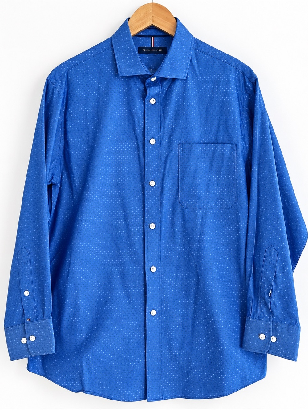 Tommy Hilfiger Dress Shirt Regular Fit 16.5 32/33 Blue Micro Dot